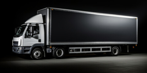 Large truck with semi trailer on a black  background by AI generate.