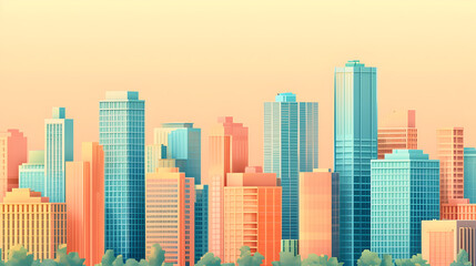 Futuristic City Square and Modern Buildings at Sunset