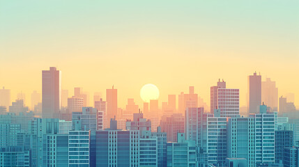 Beautiful Sunset over Cityscape Illustration