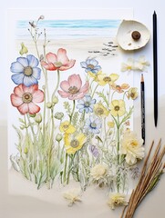 Hand-Sketched Coastal Scenes: Wildflower-Inspired Seaside Sketches