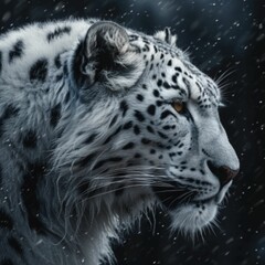 Wild animals in the wild. Profile portrait of a white tiger. Photowallpaper.
