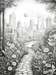 Handmade City Horizon Drawings: Wildflower Tales with Skyline Backdrops