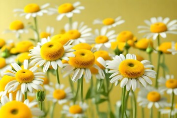daisies in the garden with yellow background