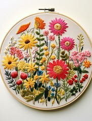 Heirloom Floral Embroidery: Farmhouse Flower Art, Vintage Landscape.