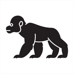black silhouette of a  Apes with thick outline side view isolated