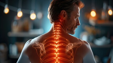 A man with lower back pain, Spine discomfort, Lower back injury. Generative AI.