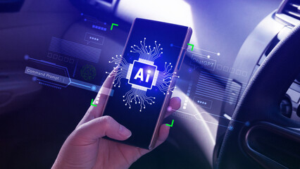 Ai tech, using virtual graphic Global Internet connect Chatgpt Chat with AI on smartphone,...
