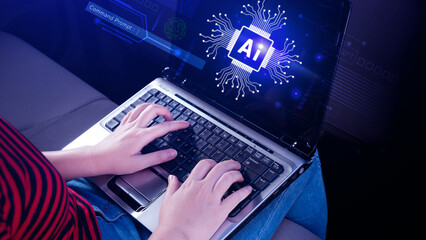 Ai tech, using virtual graphic Global Internet connect Chatgpt Chat with AI, Artificial...