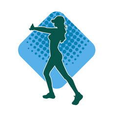 Silhouette of a woman doing aerobic move. Silhouette of a gym sporty person doing workout.