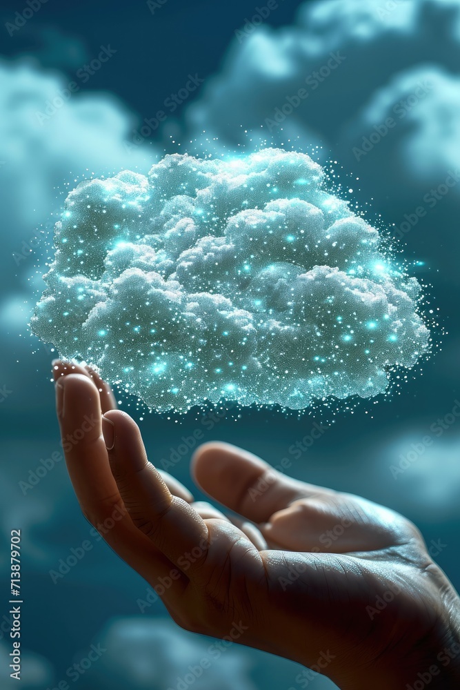 Fototapete illustration with cloud computing diagram shown by hand cloud technology data storage network and in