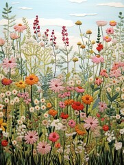 Heirloom Floral Embroidery Vintage Landscape Wall Art: A Timeless Masterpiece