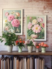 Fototapeta na wymiar Heirloom Garden Blossom Paintings - Vintage Art Print of Generations: Garden Glamour