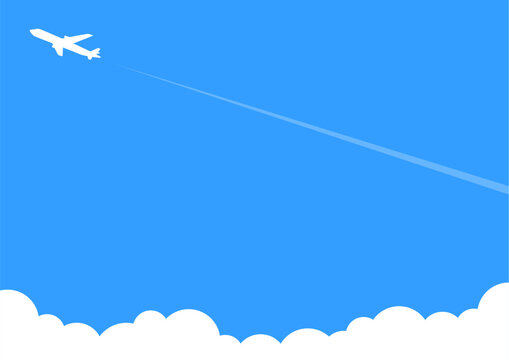 青空に飛行機がとんでいる背景素材　A判横