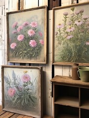 Heirloom Garden Blossom Paintings: Vintage Landscape and Age-old Aster Art