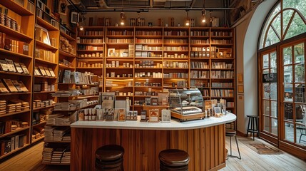 A cafe feels like a library with books. Generative AI.