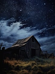 Midnight Celestial Starry Skies: A Farmhouse's Celestial Cinema Commemoration