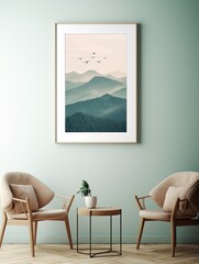 Minimalist Mountain Landscapes Print - Green Valley Farmhouse D�cor