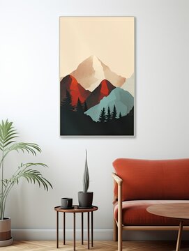 Minimalist Mountain Landscapes: Vintage Nature Wall Art and Painting