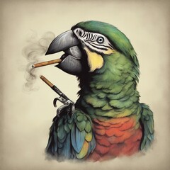 smoking parrot illustration background