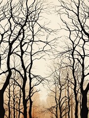 Obraz premium Modern Arboreal Silhouettes: Vintage Art Print of Exquisite Tree Line Design