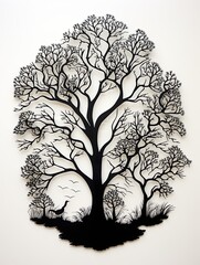 Modern Arboreal Silhouettes: Vintage Field Trees Bring Timeless Charm to Classic Wall Art
