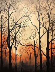 Modern Arboreal Silhouettes: Vintage Rustic Tree Painting Design