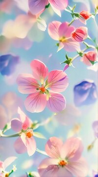 spring flowers flying in the air pattern, pastel colors
