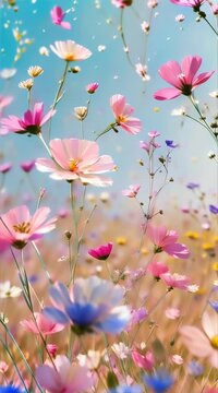 spring flowers flying in the air pattern, pastel colors