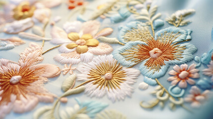 Detailed embroidery of colorful floral pattern. High quality photo
