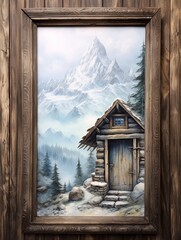 Mystical Alpine Journey: Vintage Landscape with Farmhouse Frosty Frame