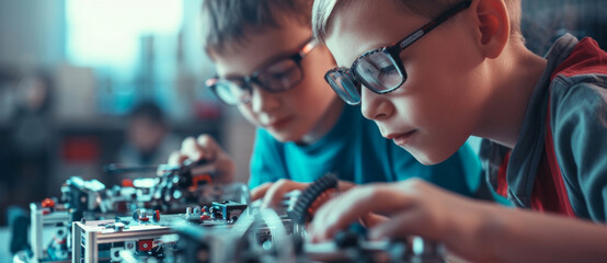 Future engineers in focus, young minds delve into robotics, piecing together the building blocks of...