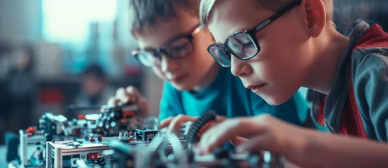 Foto op Canvas Future engineers in focus, young minds delve into robotics, piecing together the building blocks of innovation © Ai Studio