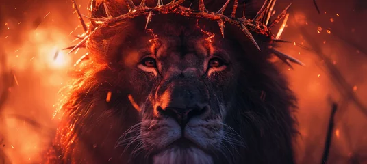 Gordijnen Lion with a crown of thorns. Jesus, the Lion © Faith Stock