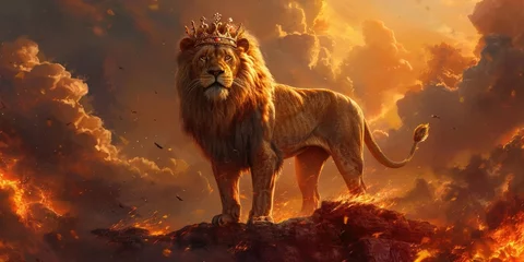 Gordijnen Lion with a King crown. Jesus, the Lion © Faith Stock