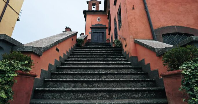 Walk Through Time: Discovering the Charming Urban Landscape of Civita di Bagnoregio, Italy. High quality 4k footage