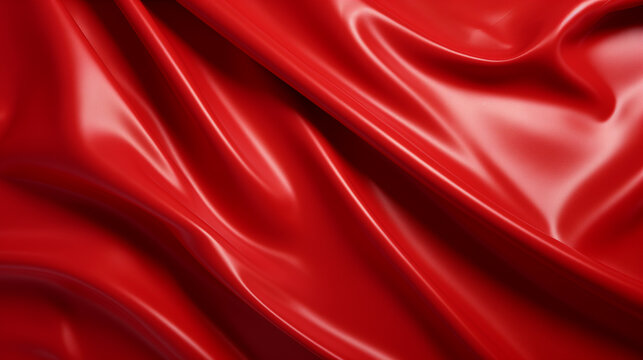 Red background with smooth lines. Red bright glossy latex. Red patent leather texture for design.