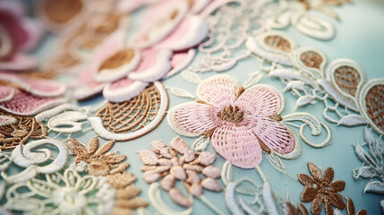 Close-up of intricate flower embroidery.