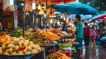 Colorful Market Stalls: Local Delights and Bustling Energy - obrazy, fototapety, plakaty