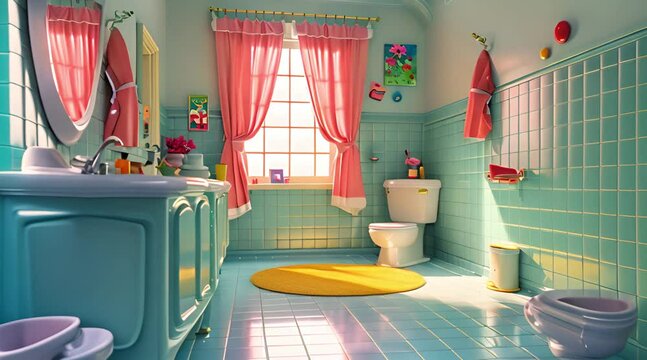 3D cartoon bathroom moving animation