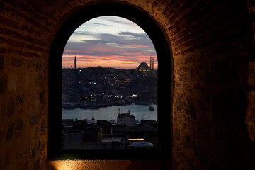 istanbul aerial cityscape at sunset from galata tower Window