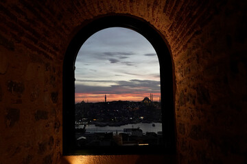 istanbul aerial cityscape at sunset from galata tower Window