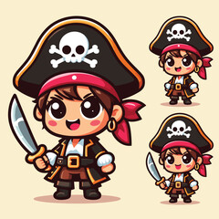 Free vector pirate character cartoon background sticker pirates