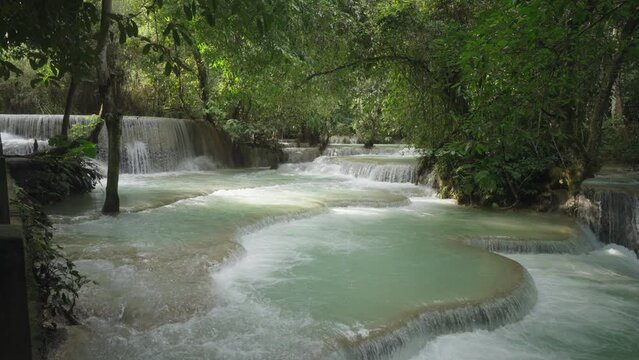 Tat Kuang Si Xi Falls and its emerald Turquoise water pools near Luang Prabang, Laos