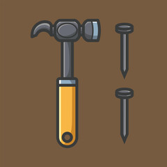 Simple cartoon carpentry and construction tools for home equipment and maintenance vector design art
