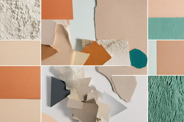 A collage of textured materials creating depth and dimension
