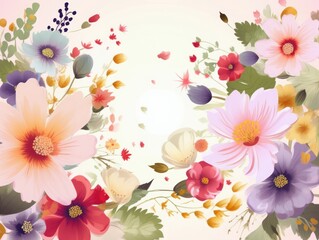 Happy Mothers Day greeting illustration with colorful spring flowers. Happy Mothers Day template, Generative AI 