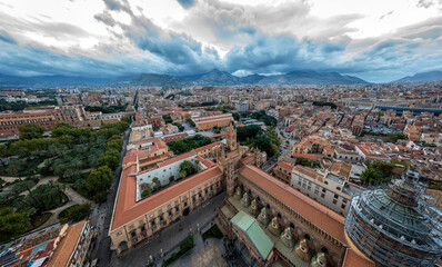 Fototapeta na wymiar Stunning aerial panorama of city Palermo and cathedral, Sicily, Italy.