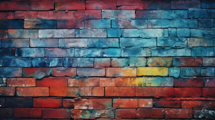 Fototapeta premium Brick wall background, bold colors grunge texture or pattern for design, wallpaper. Generative ai