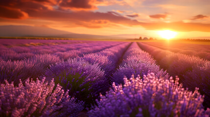 Tranquil Purple Flower Field at Dusk