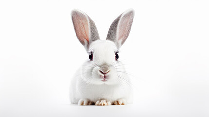 White cute bunny rabbit isolated on a white background.